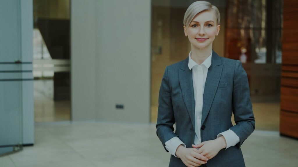 Professional woman in a business formal suit for the office